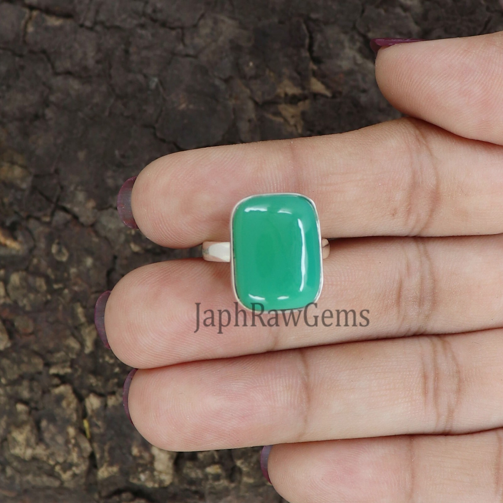 925 Sterling Silver Ring Natural Chrysoprase Gemstone Gift For Her Jewelry