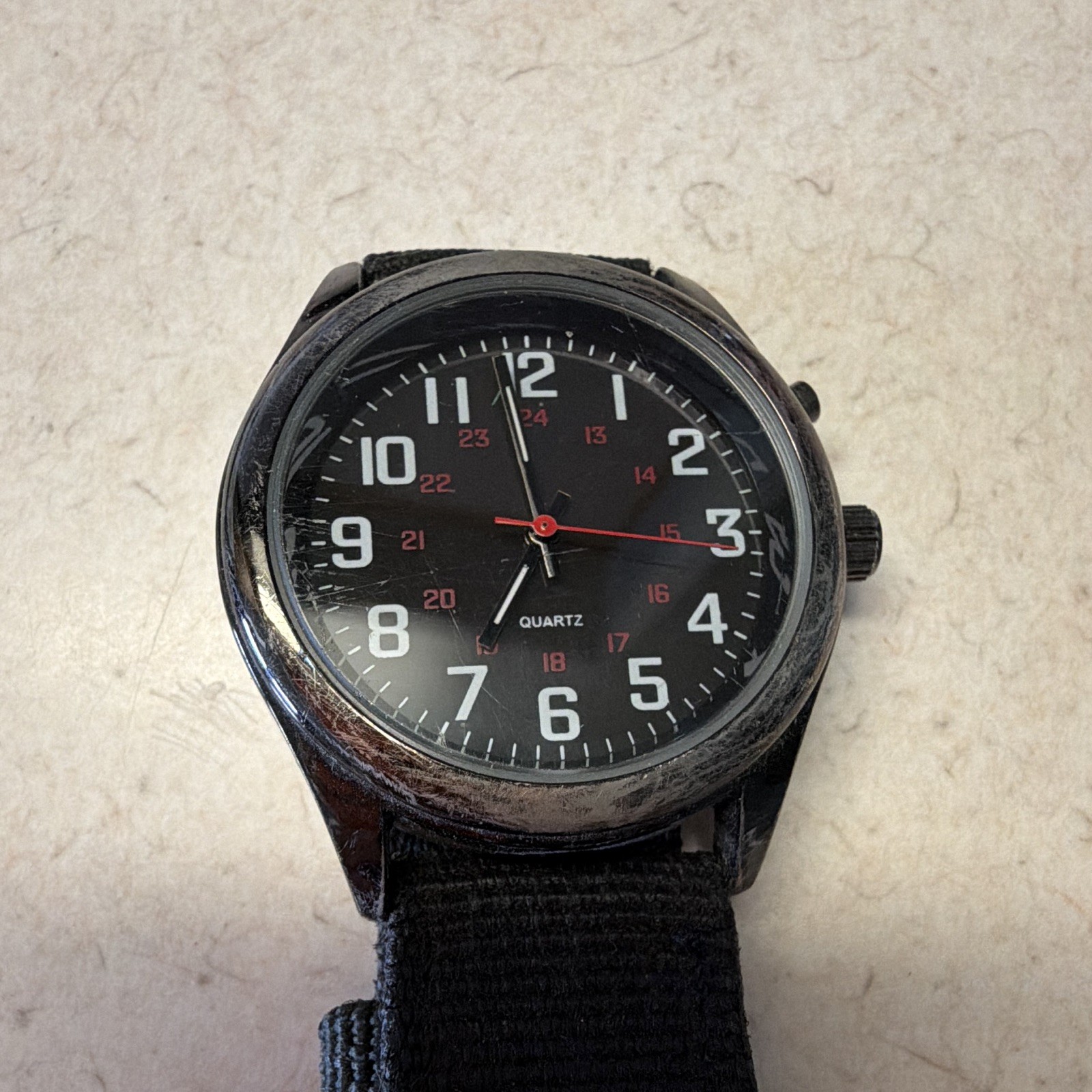 Quartz Military Style Analog Wristwatch Black Dial Arabic 12/24H NATO Strap