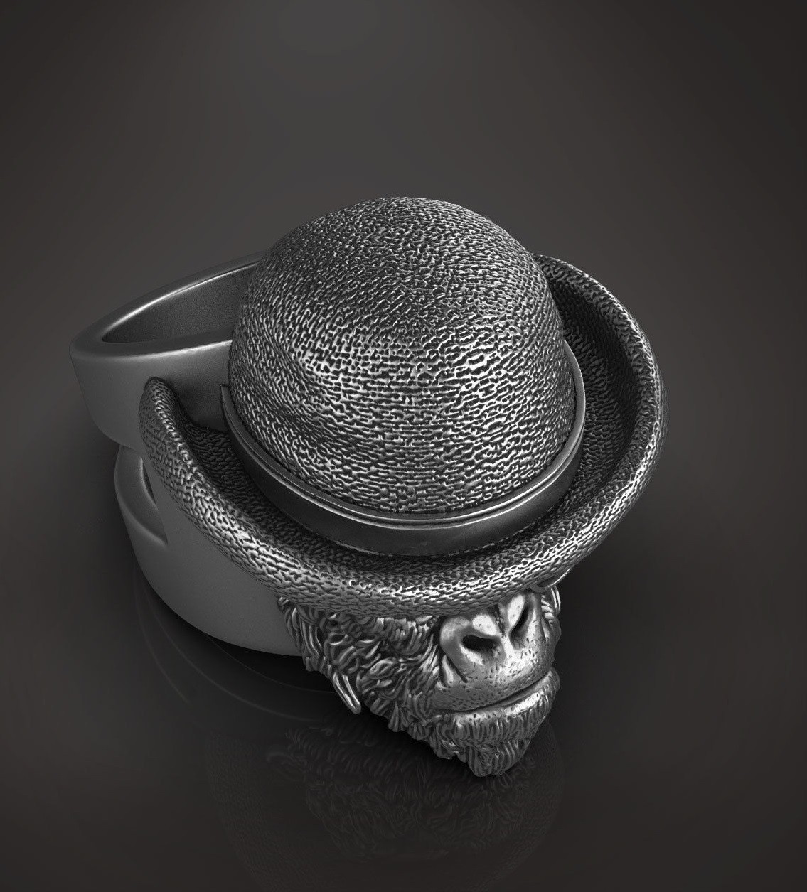 Oxidized Native American Indian Chief Skull & Wolf Head 925Silver Statement Ring