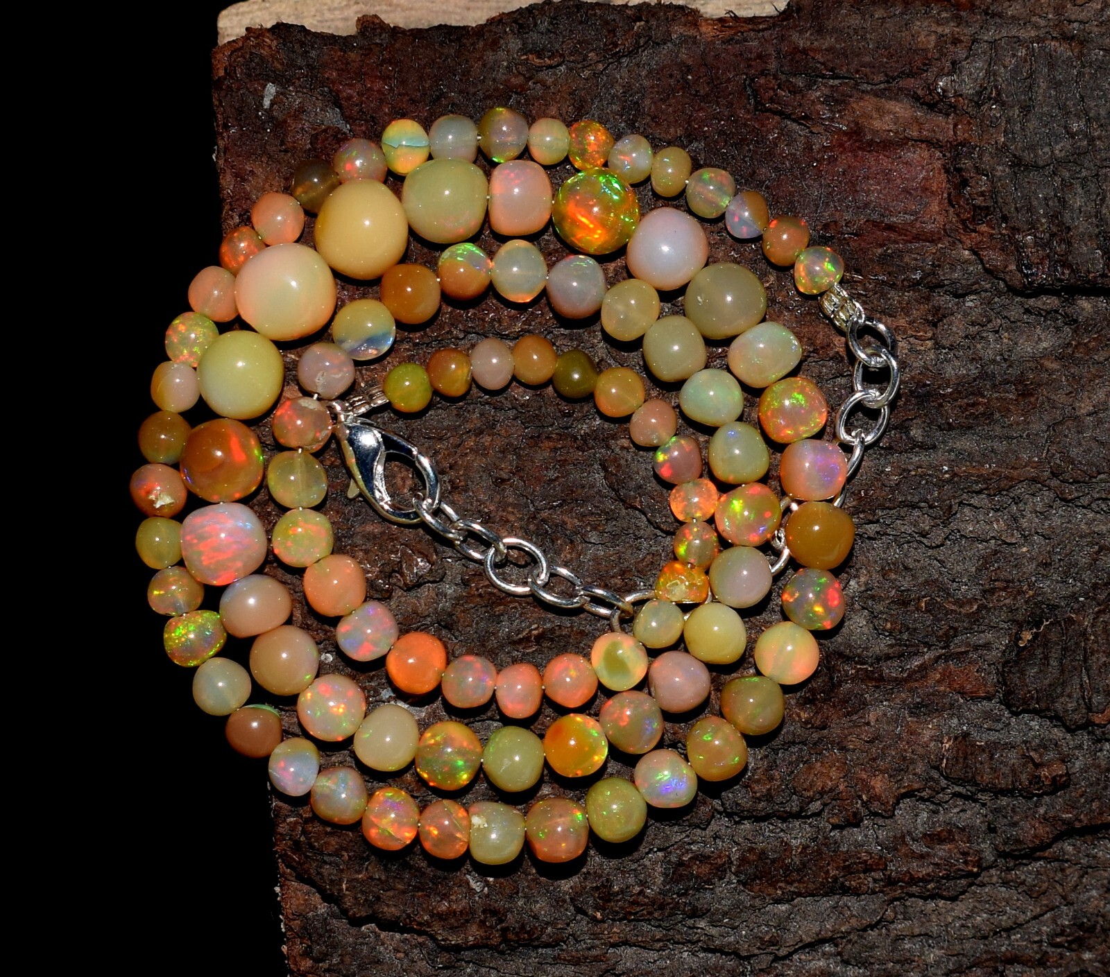 16″Natural Ethiopian Opal Wello Fire Opal Gemstone Beads Necklace Jewelry F3890