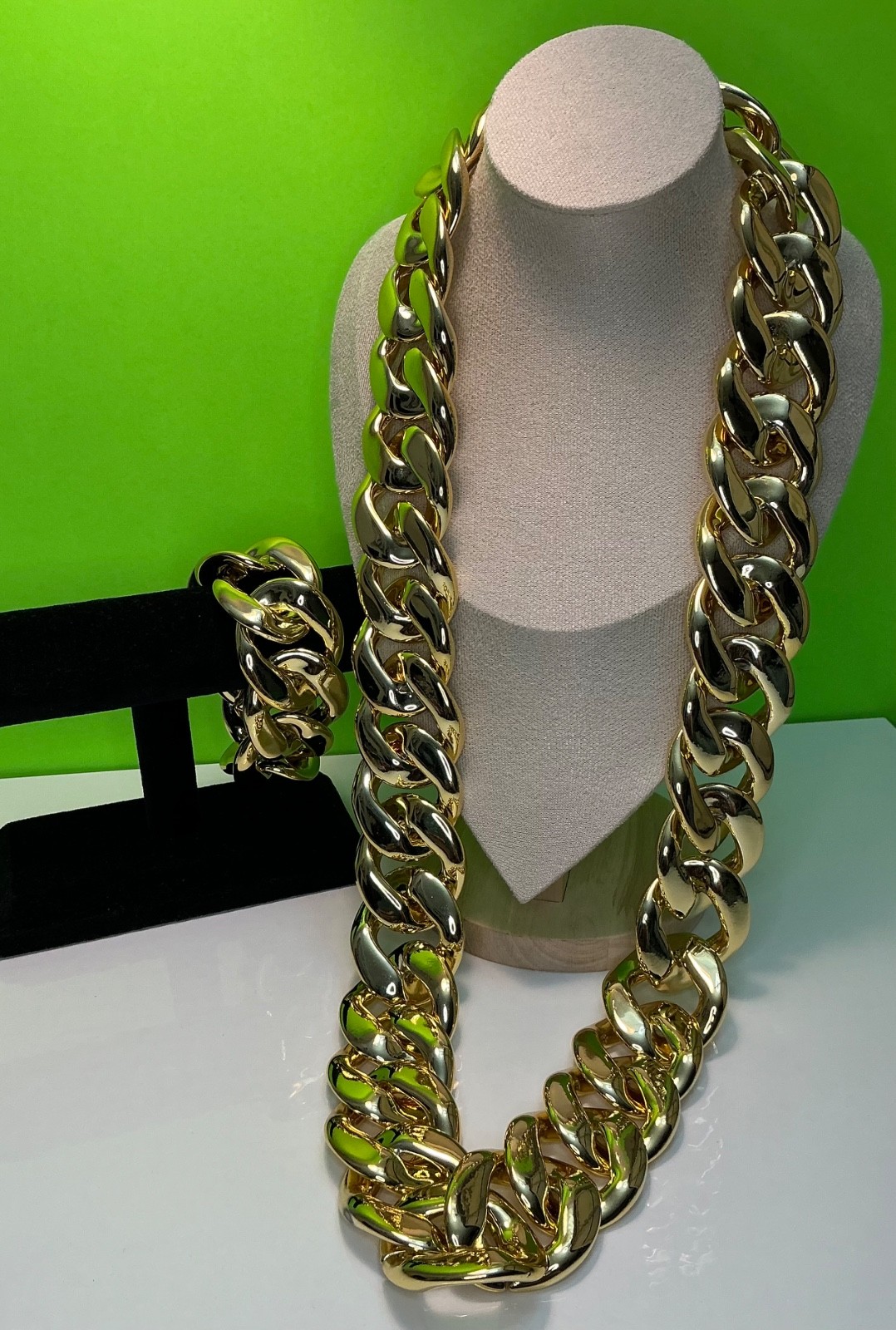 Hip-hop Gold Thick Chain Necklace Bracelet Men Punk Large Plastic New Unisex 36”