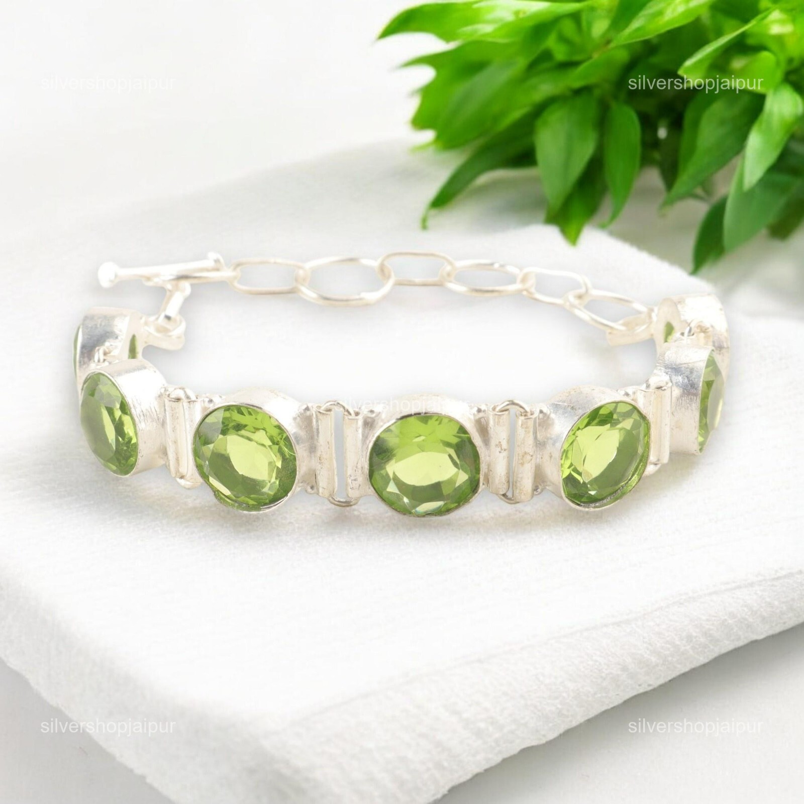 Peridot Gemstone 925 Sterling Silver Jewelry Handmade Bracelet 9″ Gift For Women