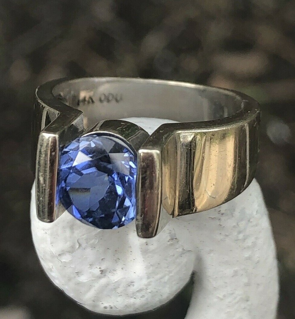 $2,000 14k White Gold Solitaire Engagement Ring Modern Tension Mount Setting 9g
