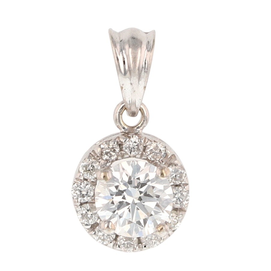 GIA 0.42ctw Round Cut Diamond Halo Solitaire Pendant No Chain 14k White Gold