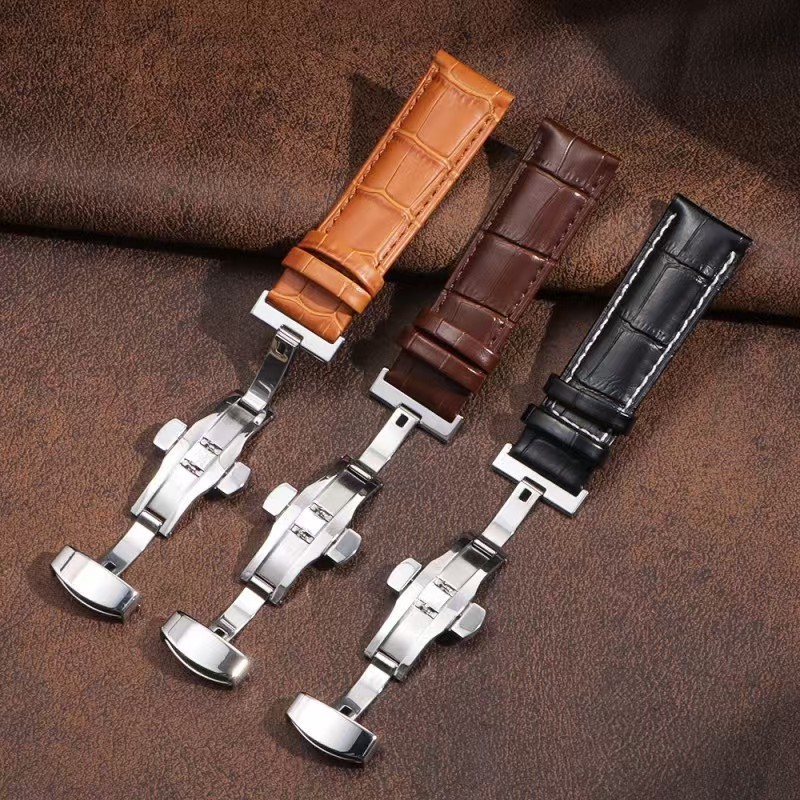 Genuine Leather Watch Band High Quality Cowhide Strap Deployment Clasp 19-24mm
