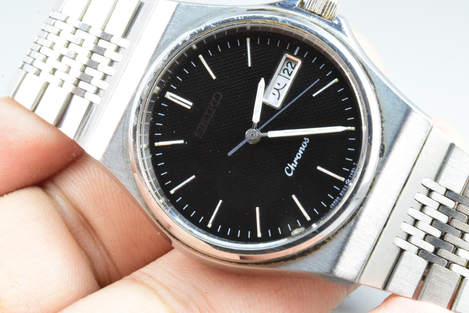 Vintage watch Seiko Chronos 5H23-7D20 Black Men Quartz Round 38mm