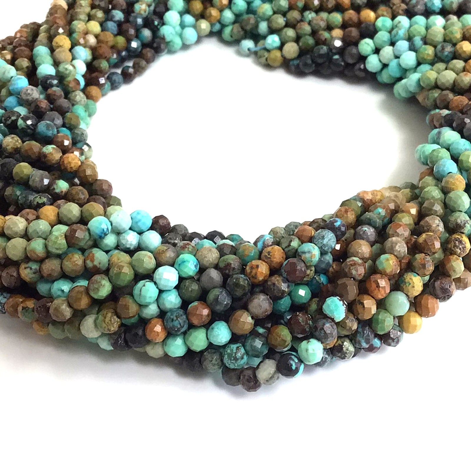4mm Grade AAA Genuine Natural Turquoise Brown Blue Green Faceted Round Bead 15″