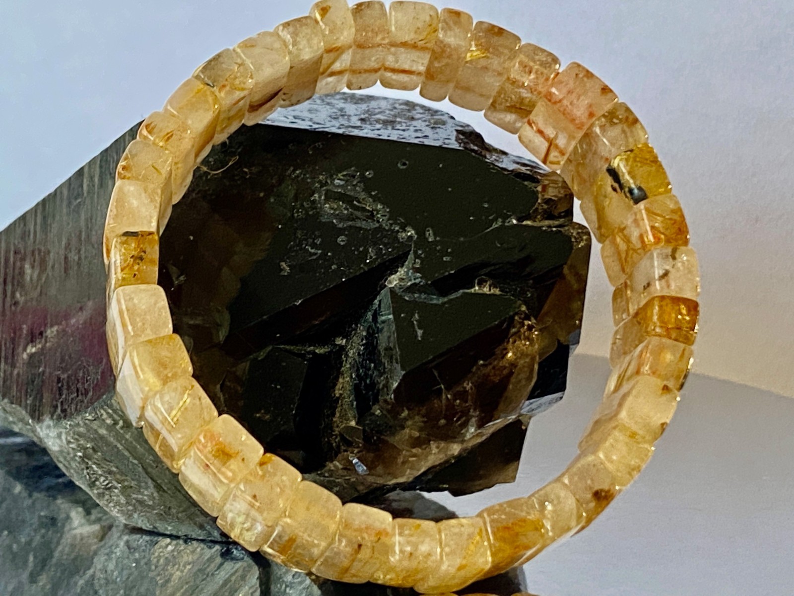 8.2″ Golden Rutilated Quartz Titanium Dioxide Inclusions Bracelet – I1414