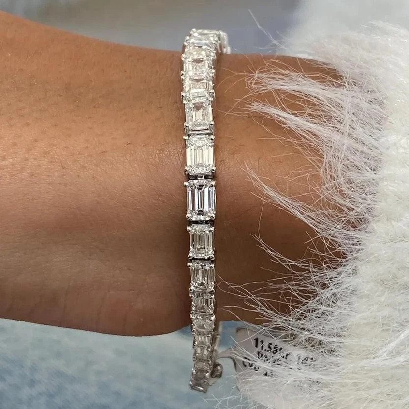 IGI 5 CT Emerald F-VS1 Lab Grown Diamond Charm Tennis Bracelet 14K White Gold