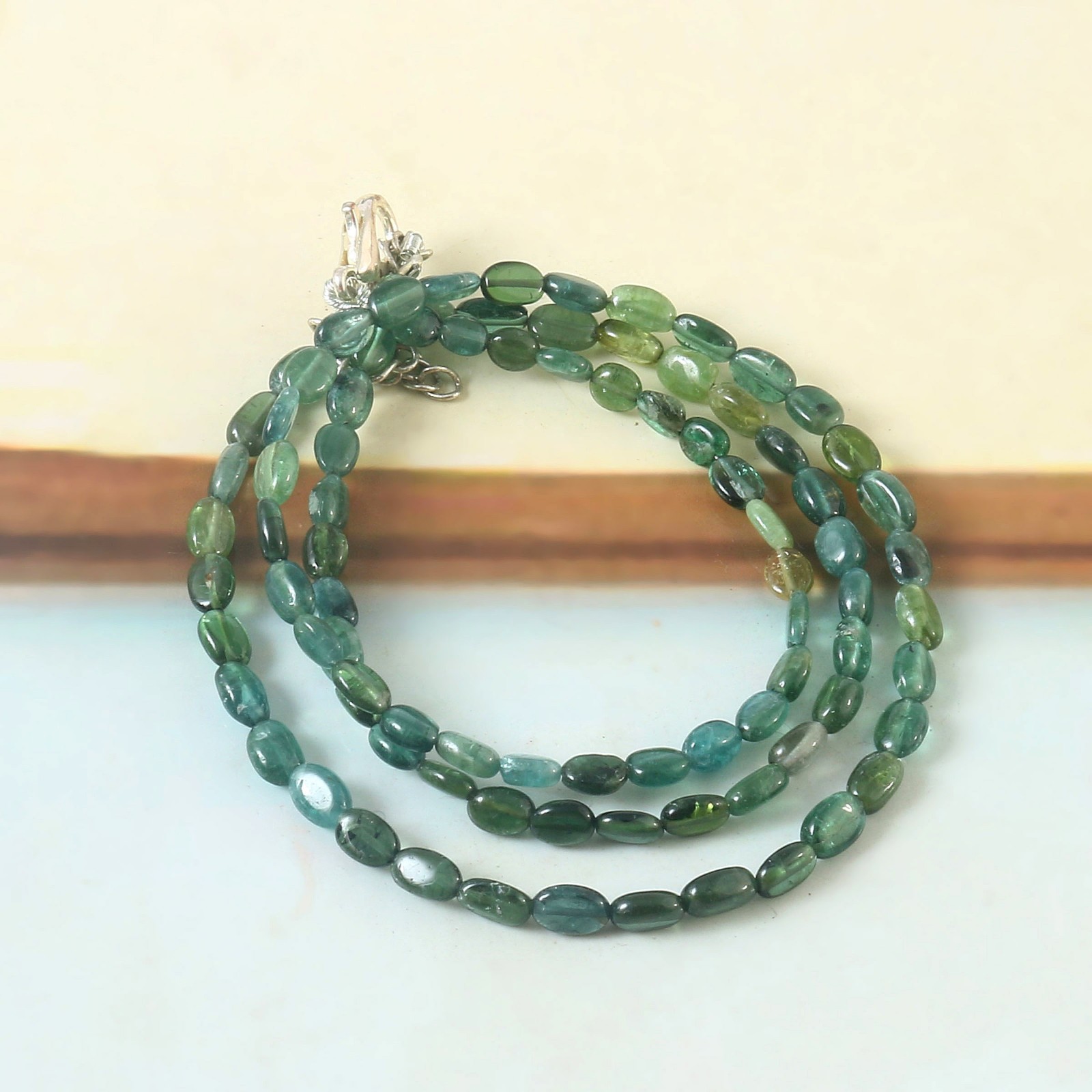 Natural Green Blue Tourmaline Beaded Necklace Women Gemstone Healing Gift 1095