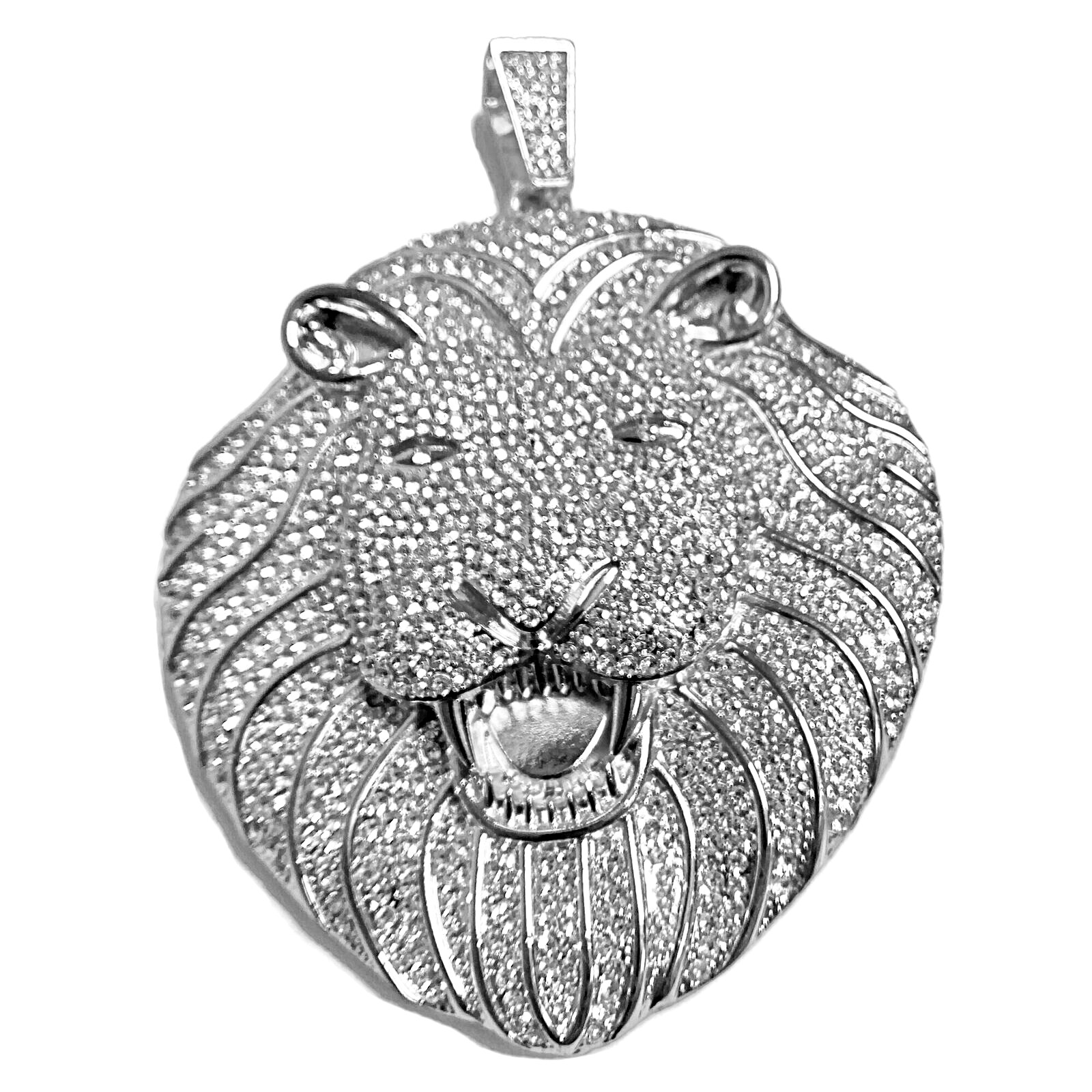 Men Huge Big Lion Head Iced Flooded Out Hip Hop Pendant Simulated CZ Silver Tone