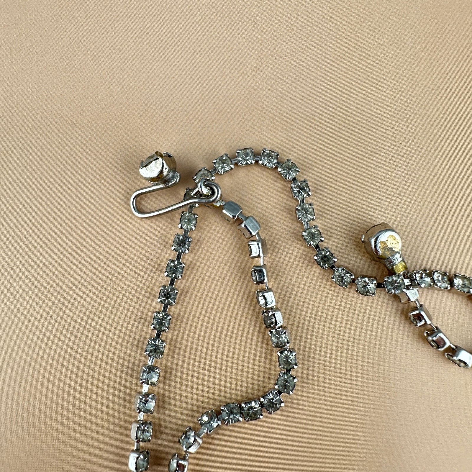 Vintage Rhinestone Necklace Earrings Set Blue Clear Circle Tassel Cup Chain