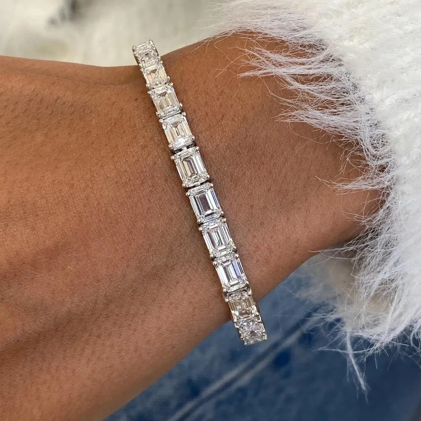 IGI 5 CT Emerald F-VS1 Lab Grown Diamond Charm Tennis Bracelet 14K White Gold