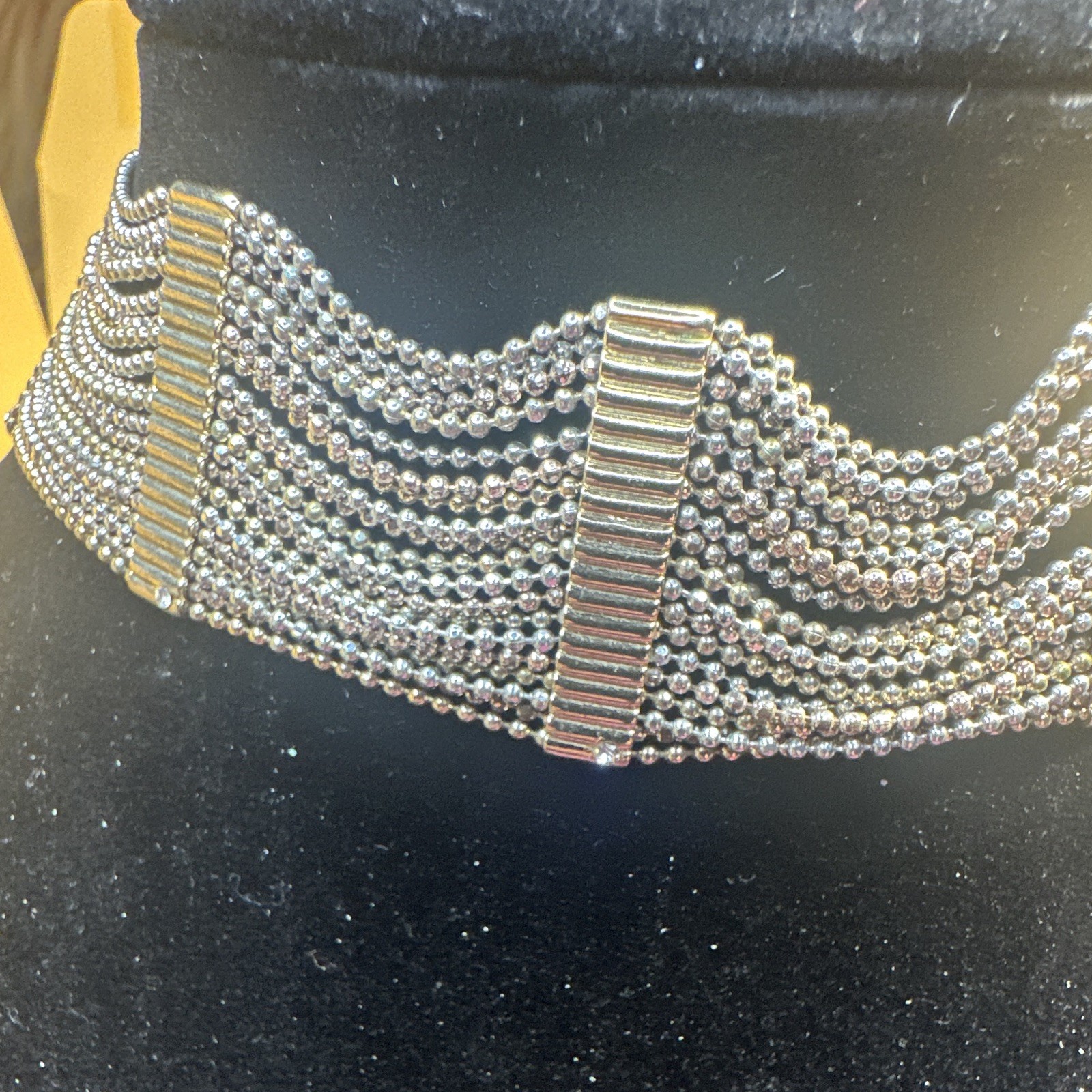 Natasha Silver Tone Multi Strand Ball Chain Choker Necklace, Adjustable, Signed