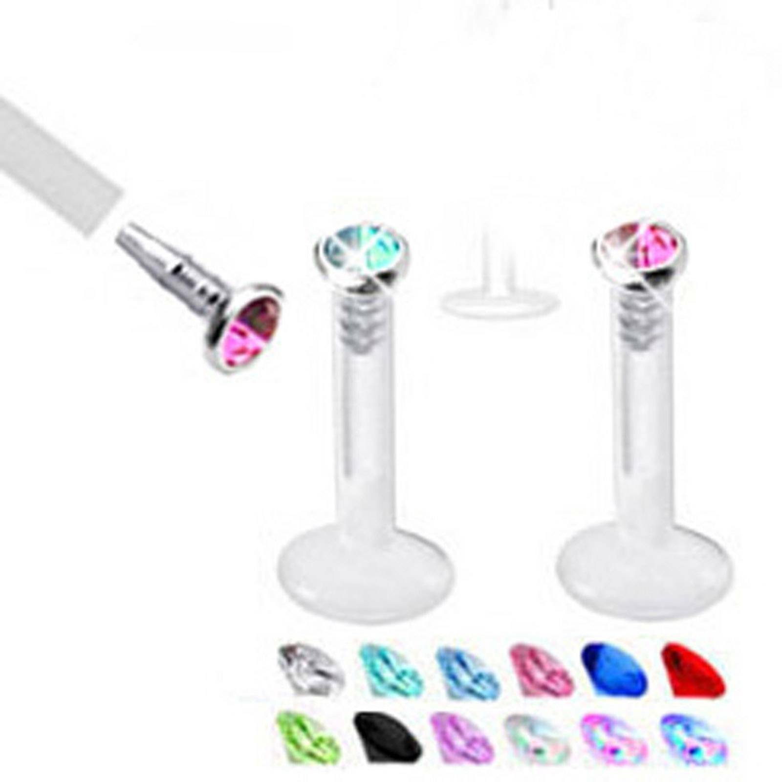 10PCS Clear Lip Rings 16G Acrylic Labret Monroe Daith Helix Stud Earrings 2MM CZ