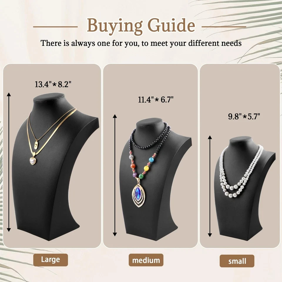 PU Leather Necklace Display Stand Bust Jewelry Holder Rack Pendant Neck Model