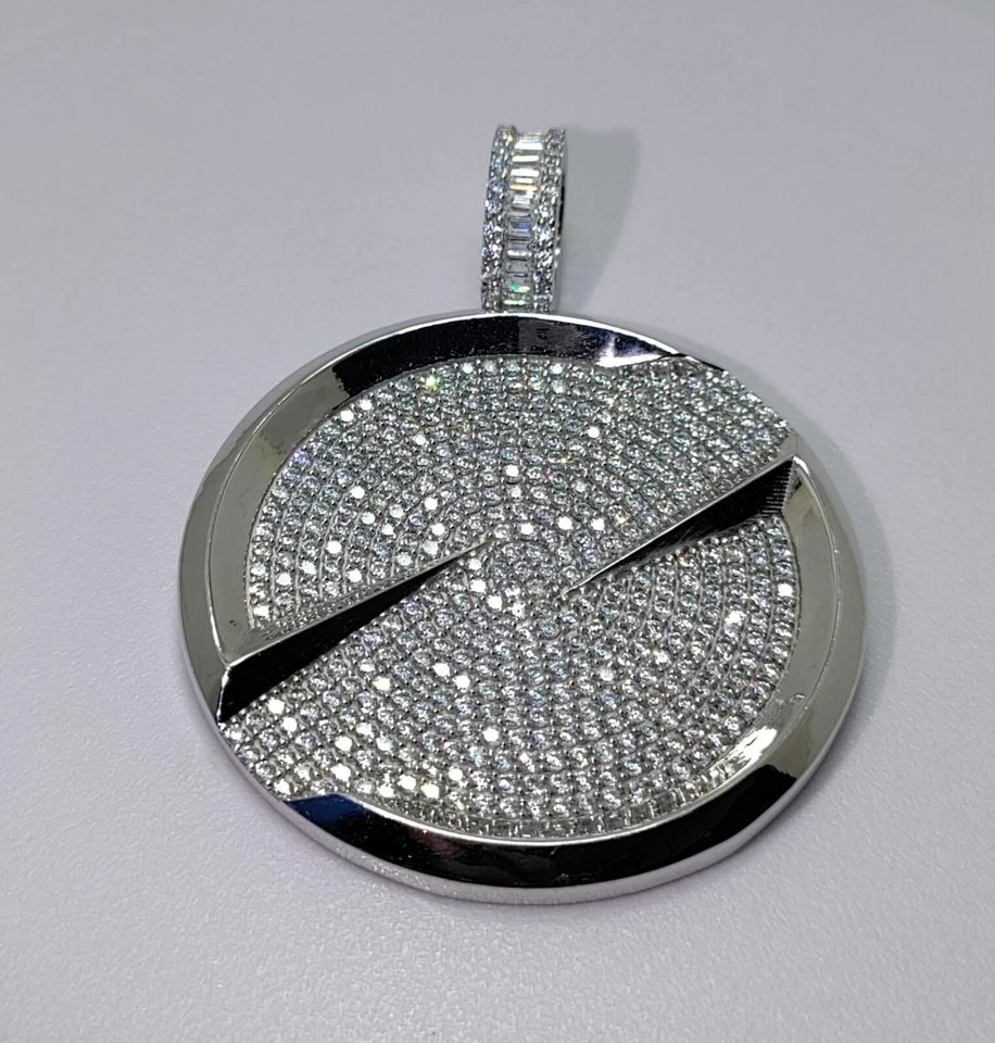2 Ct Round Cut Simulated Diamond Medallion Charm Pendant 14k White Gold Plated