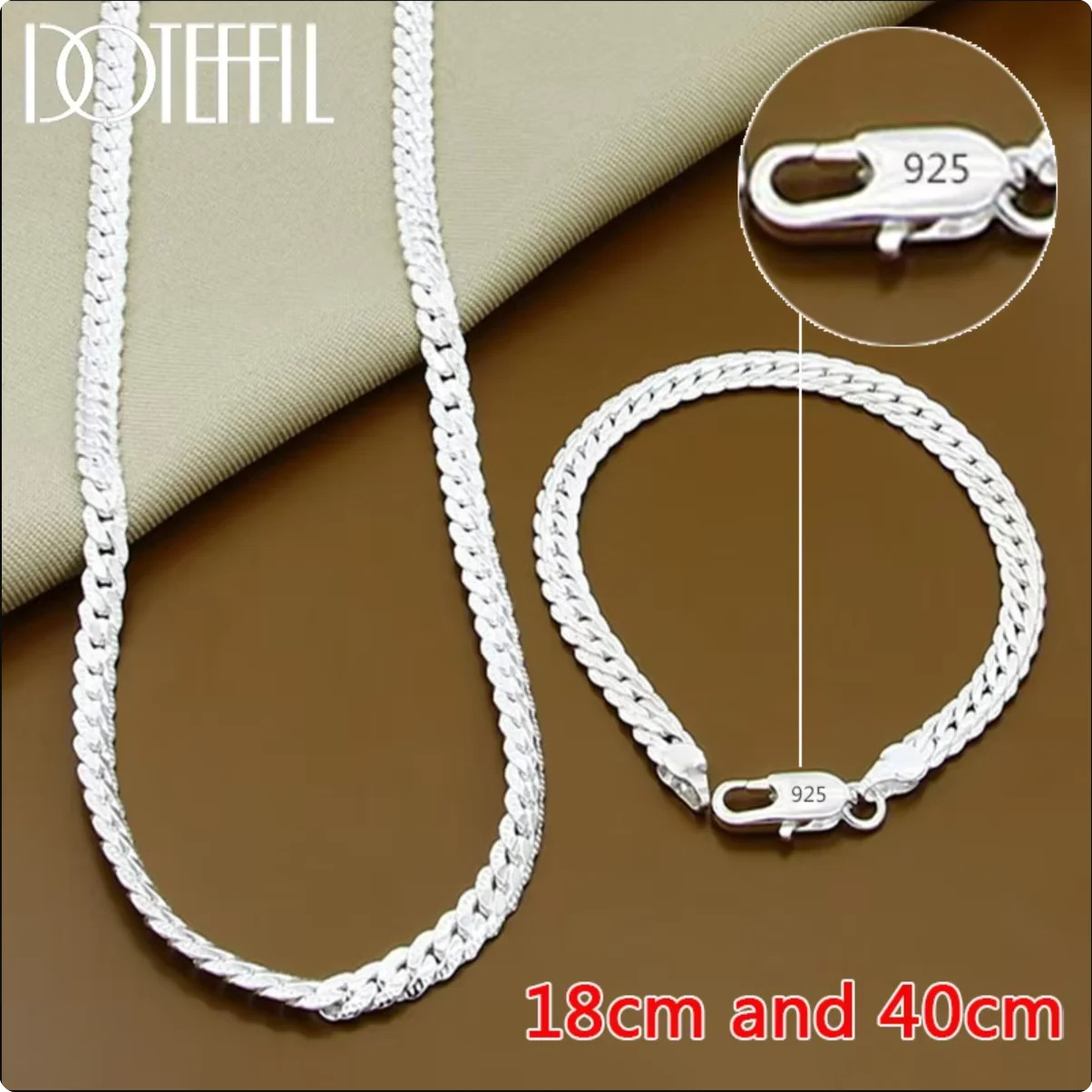 DOTEFFIL 925 Sterling Silver 8/16/18/20/22/24 Inch 6mm Side Chain Necklace Brace
