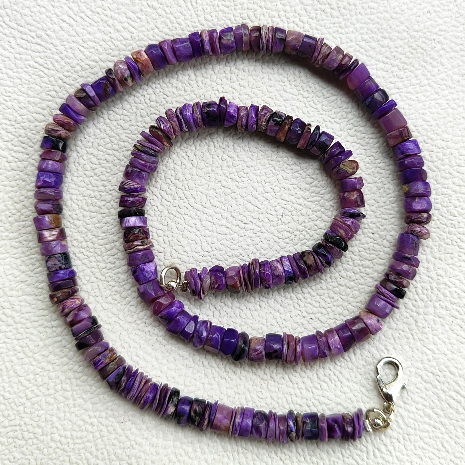 Natural Charoite Necklace 5-6mm Smooth Heishi Beads 17″ Purple India Gemstone