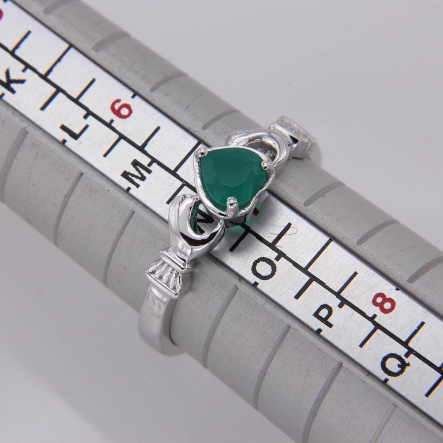 CLADDAGH His Bridal Ring 0.50Ct 5mm Heart Green Stone in 14k white Gold plated