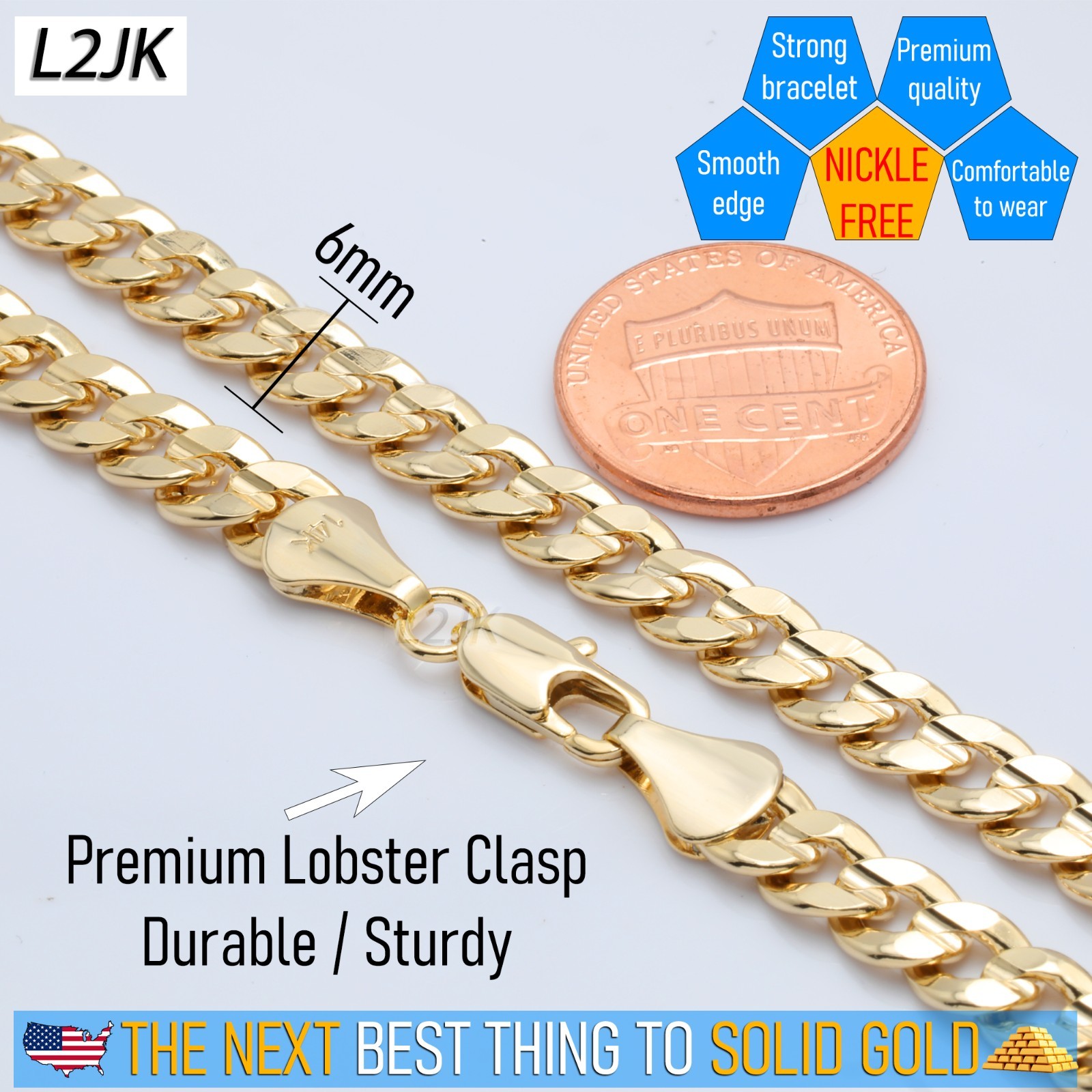 Concave Cuban Link Chain 5mm, 6mm, 8mm, 10mm 24″ 14K Gold Plated HipHop Fashion