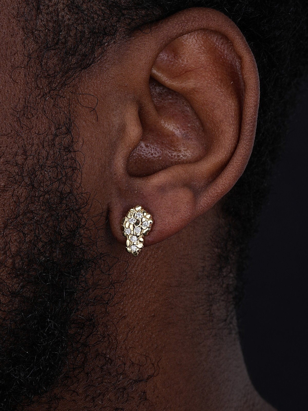 Mens CZ Solid 925 Sterling Silver Plated 14k Gold Nugget Earrings Large Studs
