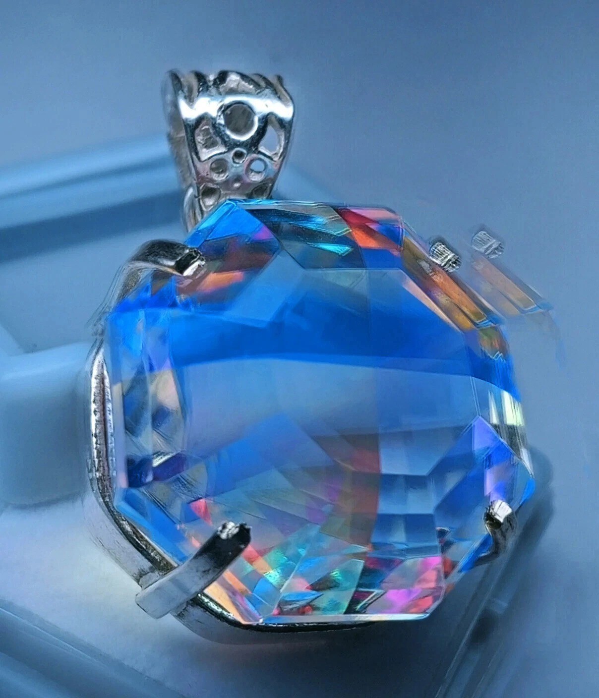 100 Ct+ Natural Mystic Topaz Octagon Cut 925 Solid Silver Pendant Gemstone