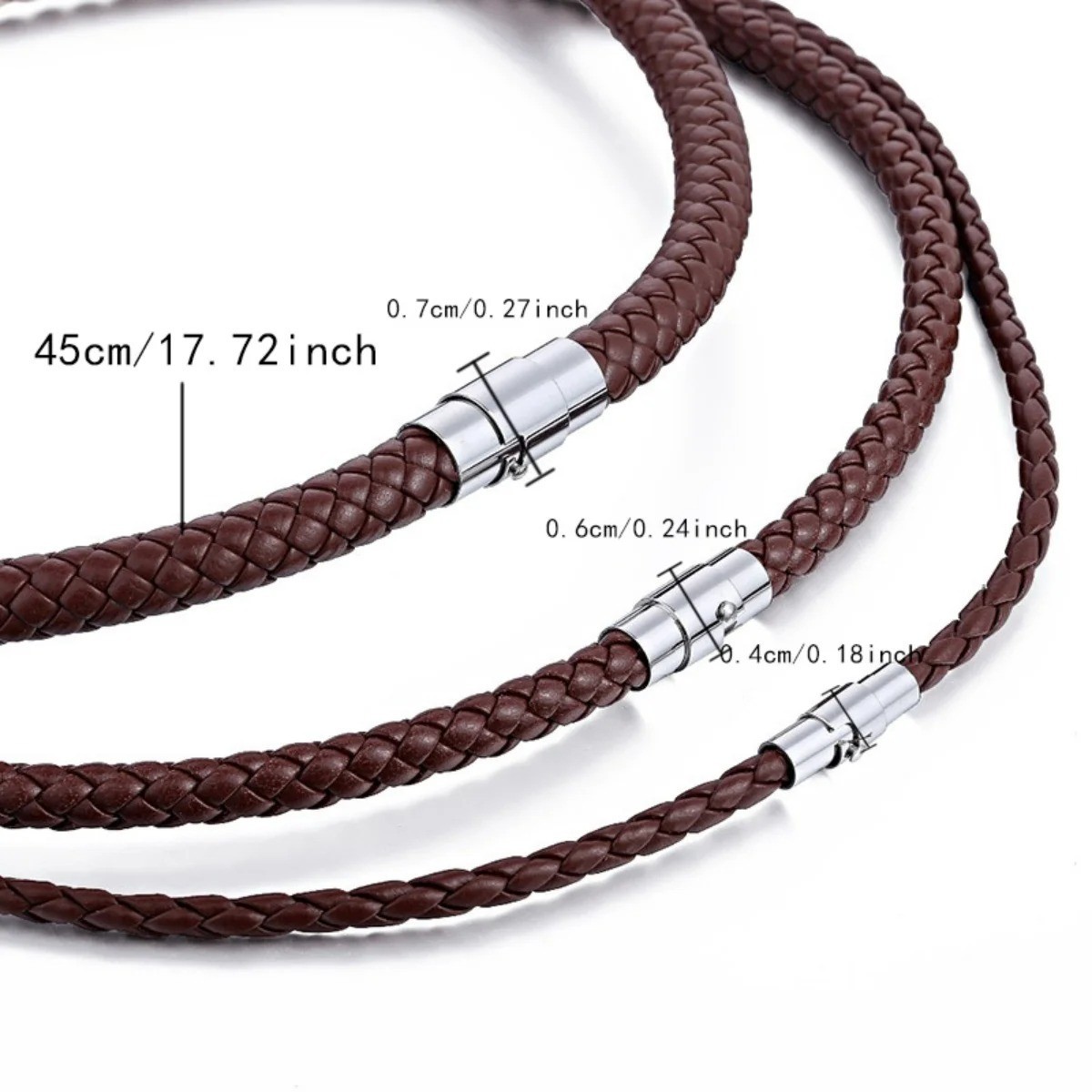 4/6/8MM Mens Black Braided Cord Rope Leather Necklace Choker w/ Magnetic Clasp