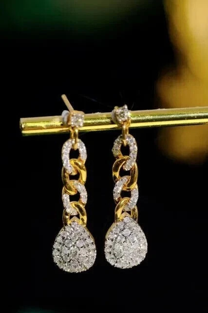 Drop Women’s Earring 1.3Ct Round Cut Lab Created Diamond 14K Yellow Gold Plated