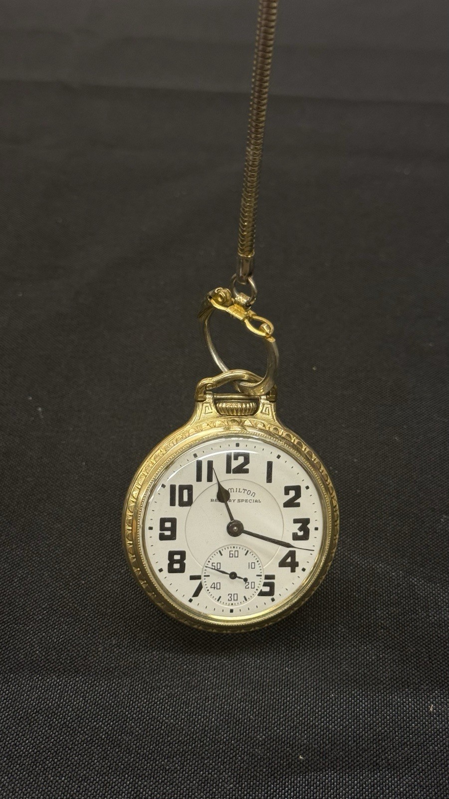 Hamilton Railway Special Open Face Manual Pocket Watch White Dial Chain