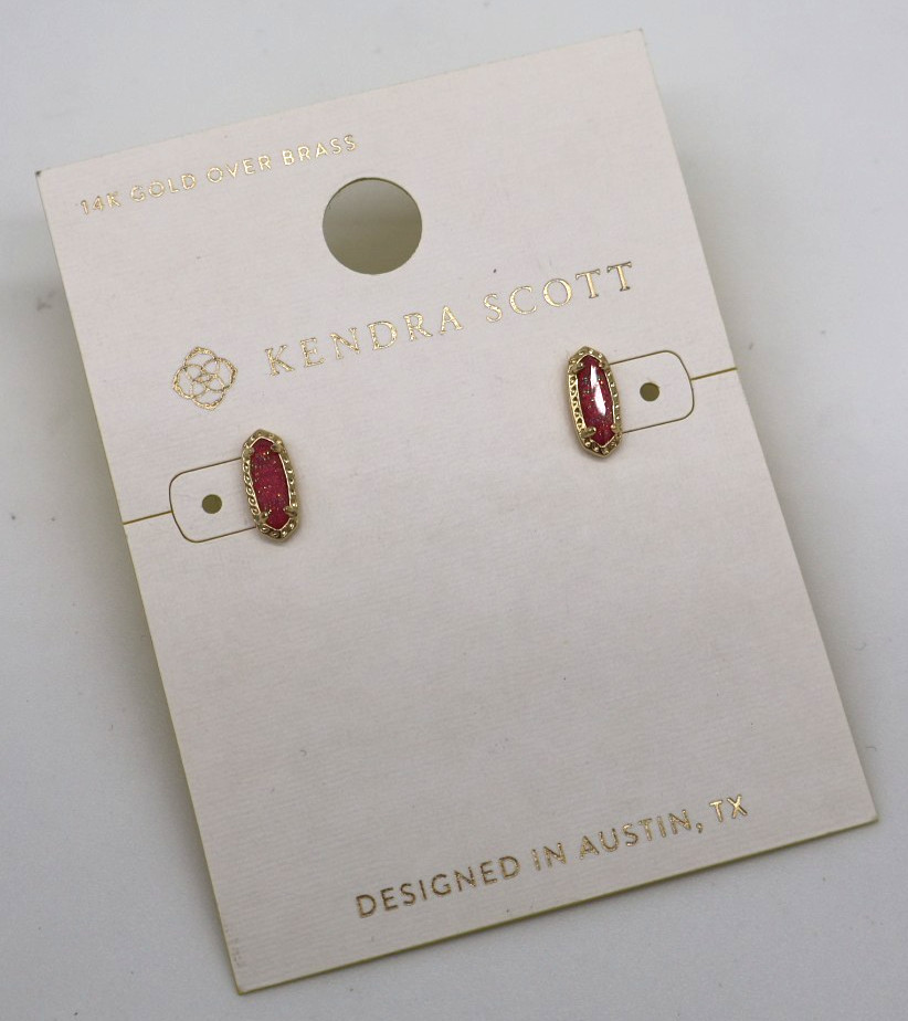 Kendra Scott Emma Stud Earrings Marbleized Hot Pink Illusion 14K Gold Over Brass