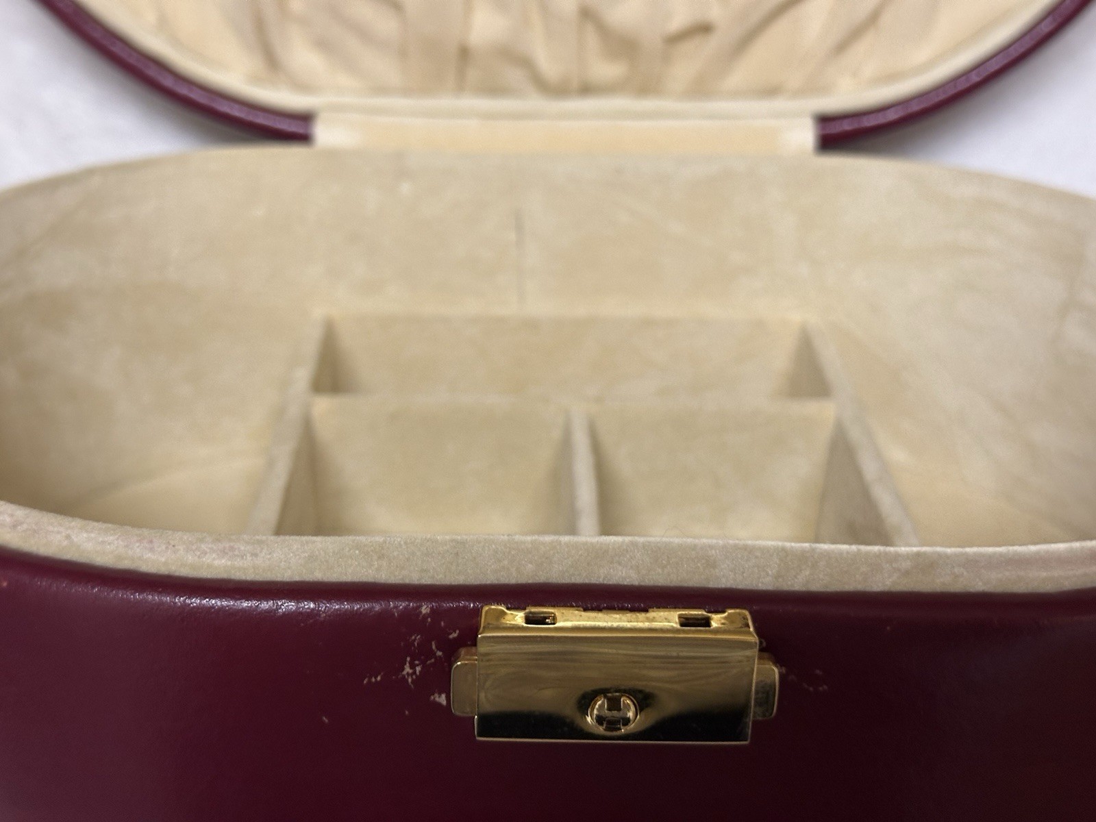 Burnt Red Faux Leather Jewelry Box w/ Velvet Lining &Multiple Compartments