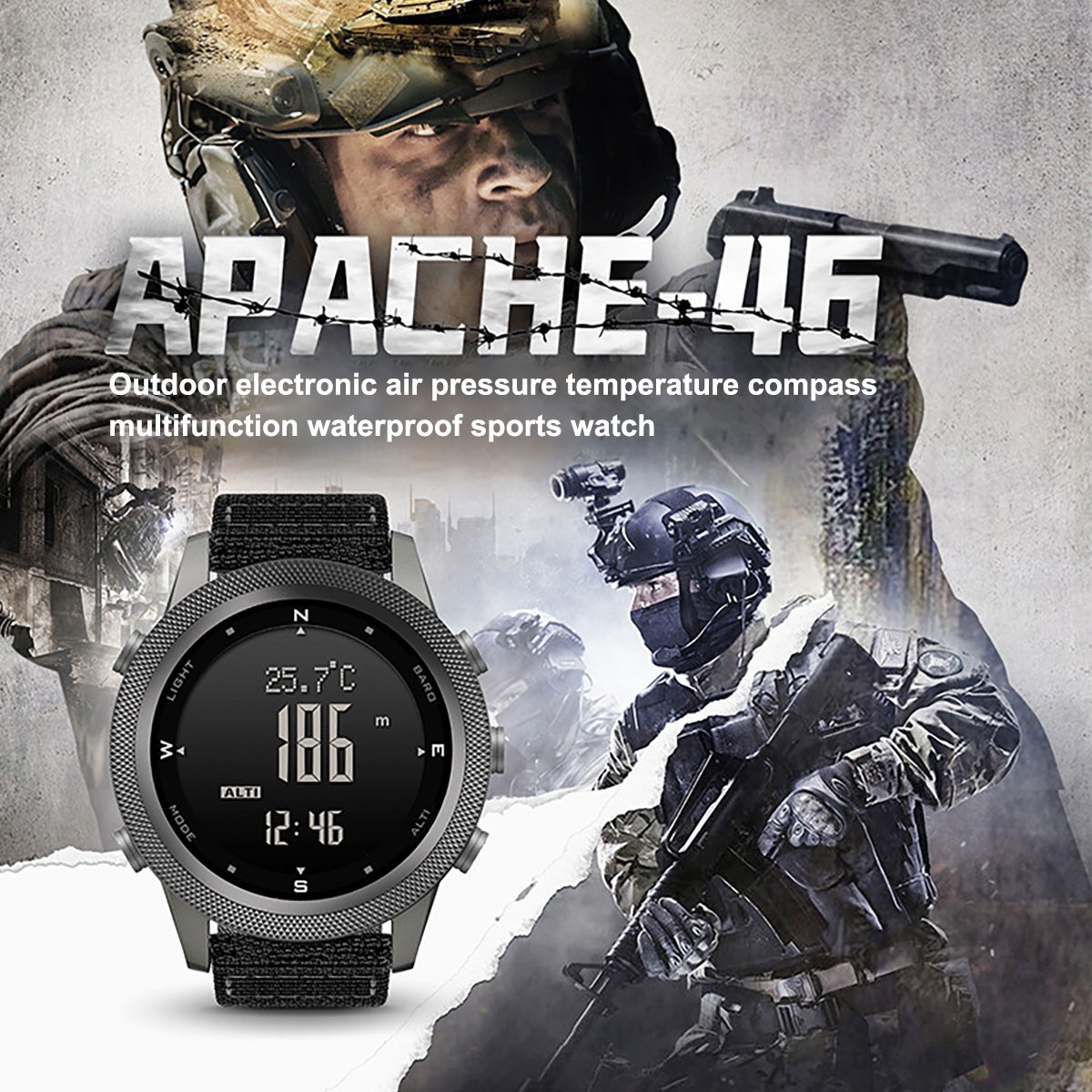 Men’s Outdoor Sport Tactical Smart Watch Altimeter Barometer Compass WristWatch`