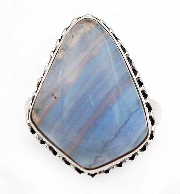 Natural Blue Lace Agate South Africa 925 Sterling Silver Ring Sz 6.5