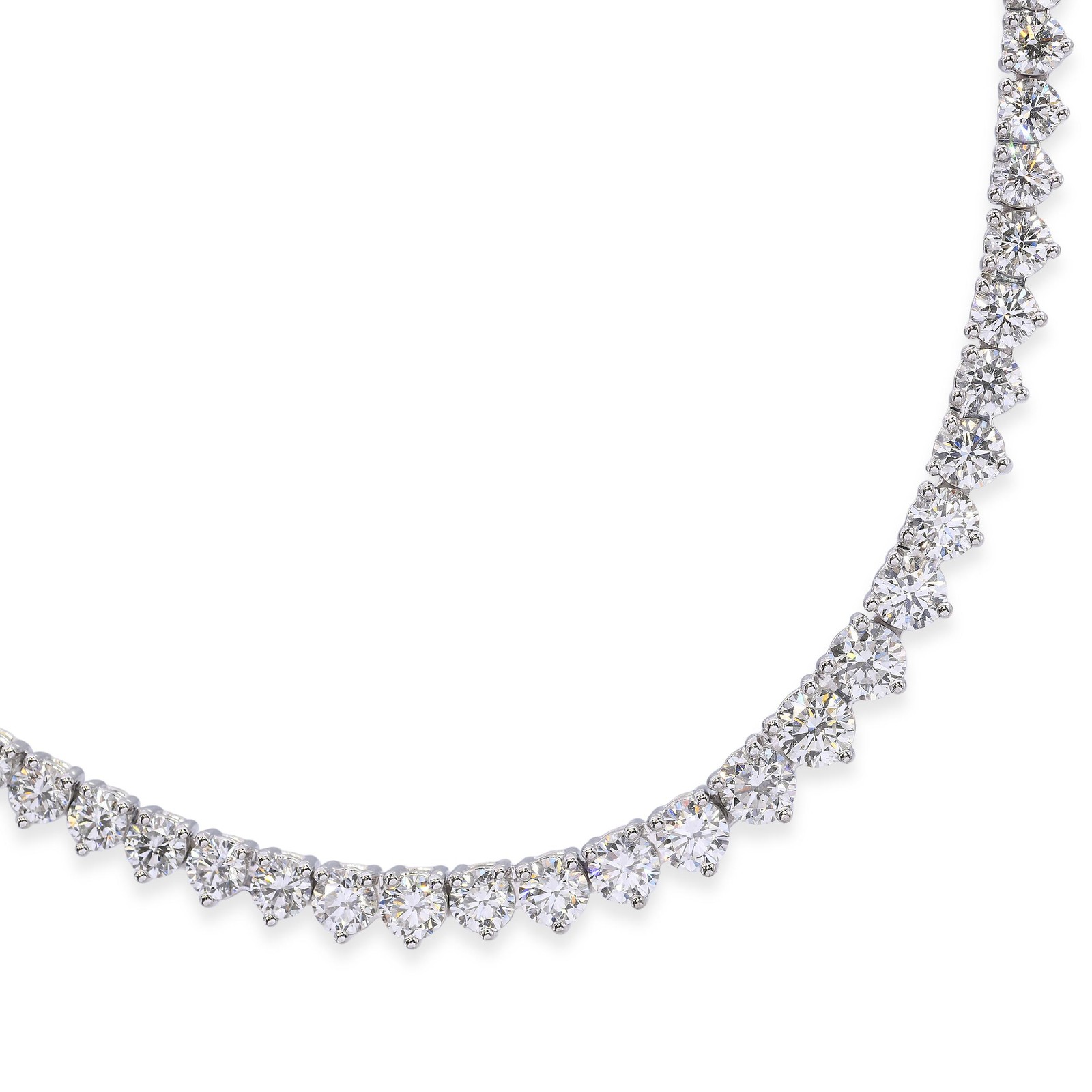 Platinum 10.97tcw Graduated E-F VVS Diamond Tennis Necklace