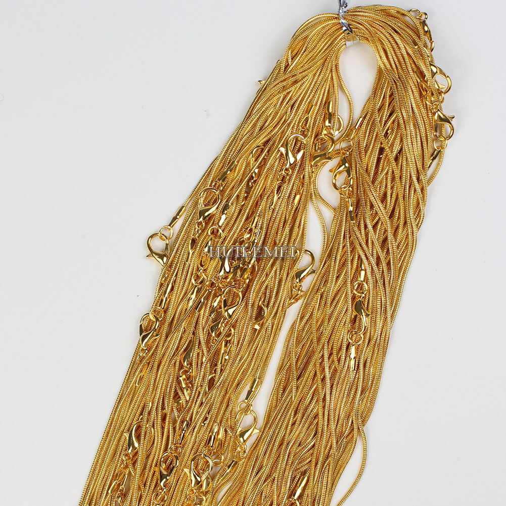10pcs Gold Color 1.2mm Snake Chain Necklaces for Women 16″ 18″ 20″ 24″