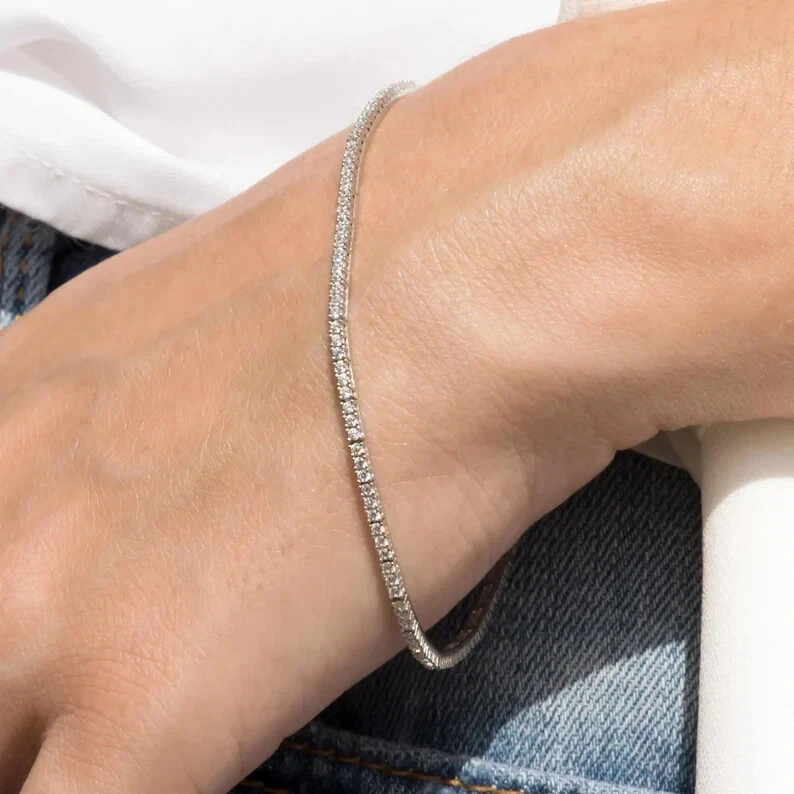 3MM 7Ct Lab Created Diamond Womens Tennis Bracelet Solid 14k White Gold Over