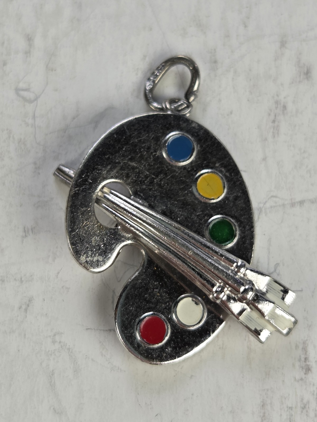925 sterling silver Art Paint pallet tray Charm Pendant enamel color 3.5g estate