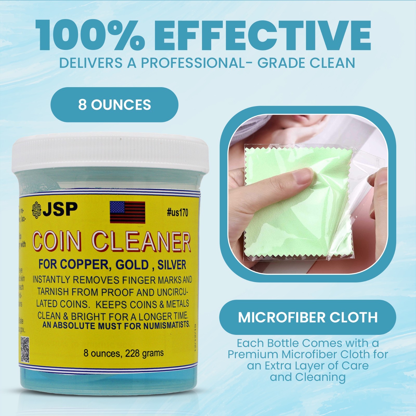 JSP SUPER COIN CLEANER 16 ounces Silver Copper Gold Jewelry Bars Remove Tarnish