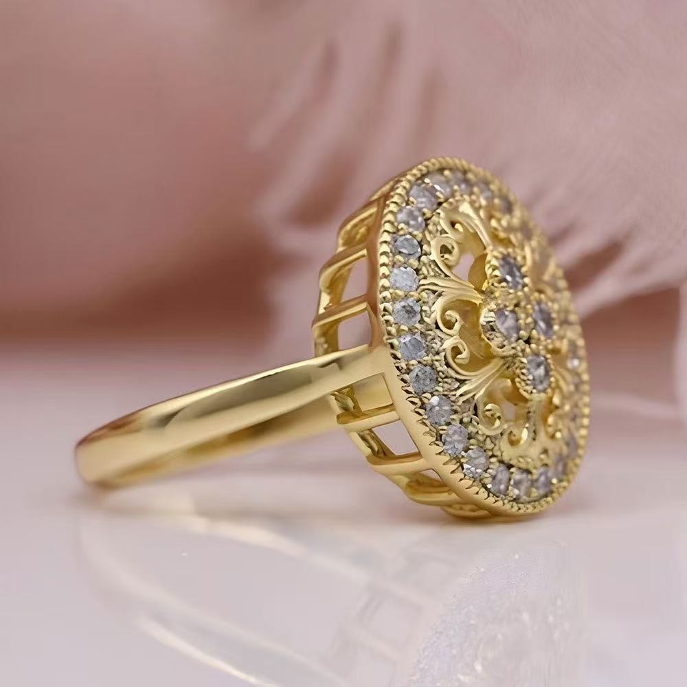 Vintage Women 18k Gold Plated CZ Sparkling Hollow Round Band Ring Size 6-10