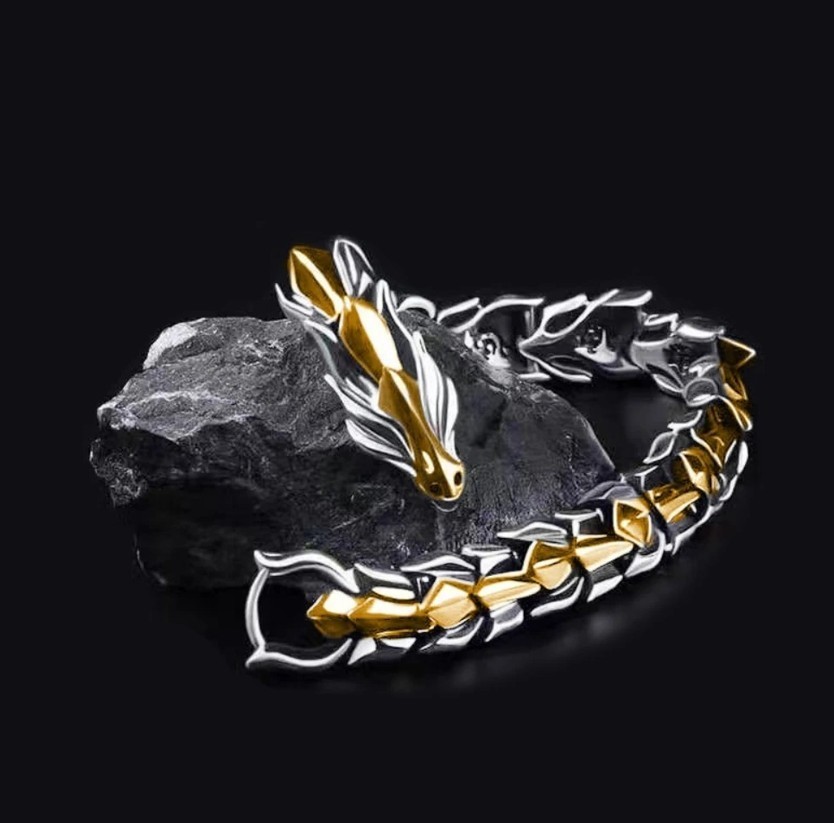 Sterling Silver Retro Dragon Link Bracelet