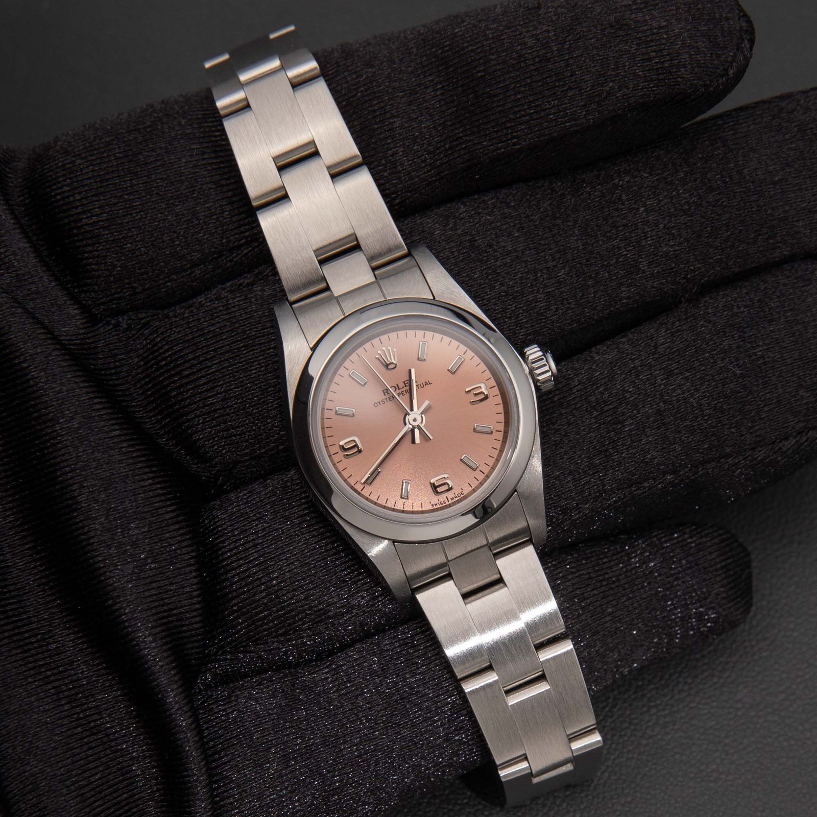 Rolex Watch Oyster Perpetual Smooth Bezel 67180 26mm Salmon Dial BOX & PAPER