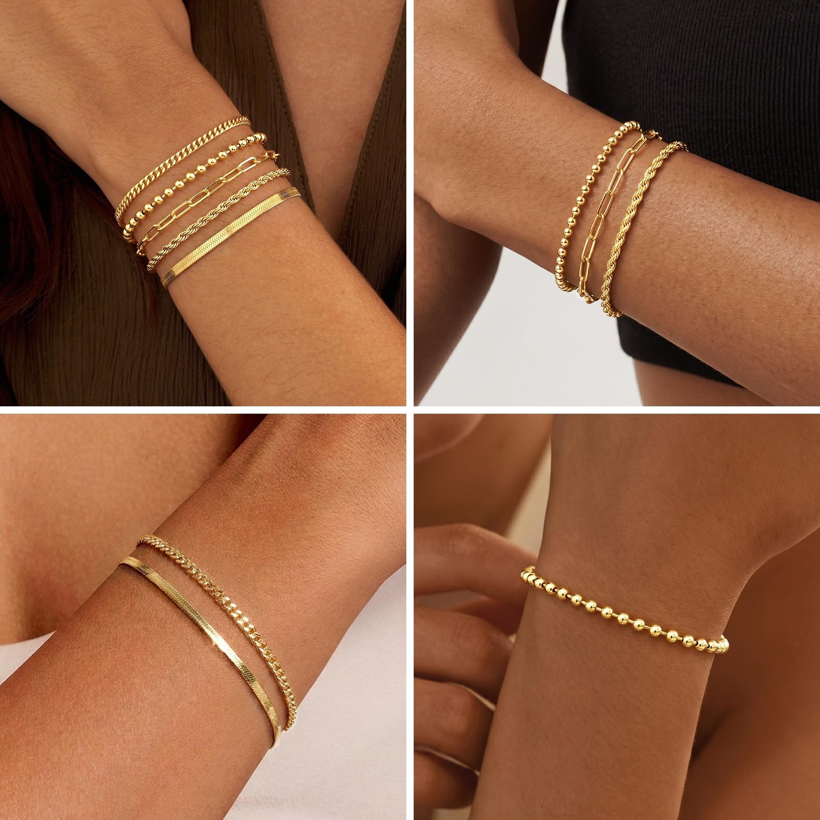 Gold Bracelets Set for Women Stack, Chunky Thick Bracelets Stack for Women Tr…