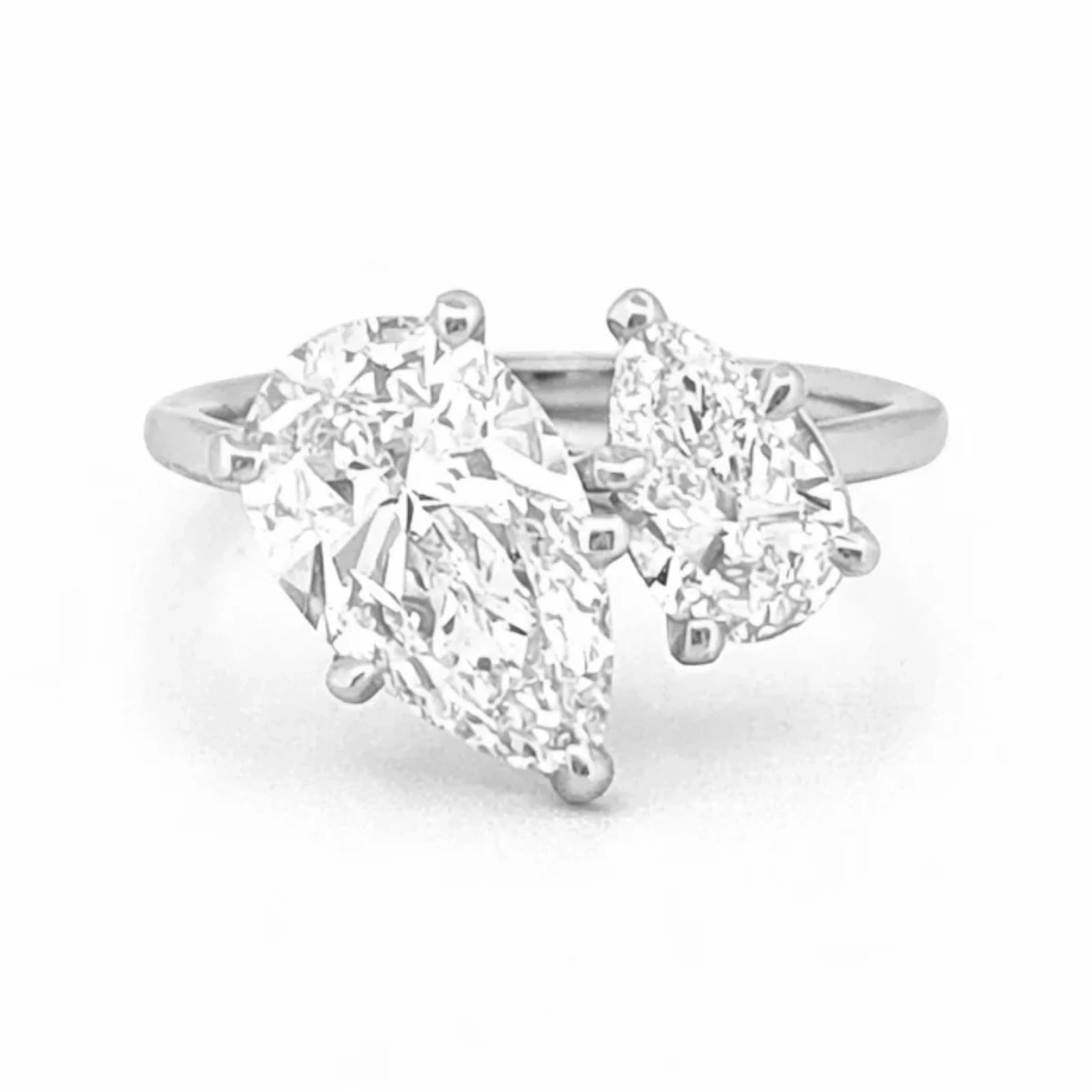 3.20CT Pear Cut Lab Created Toi et Moi Engagement Ring Set 14K White Gold