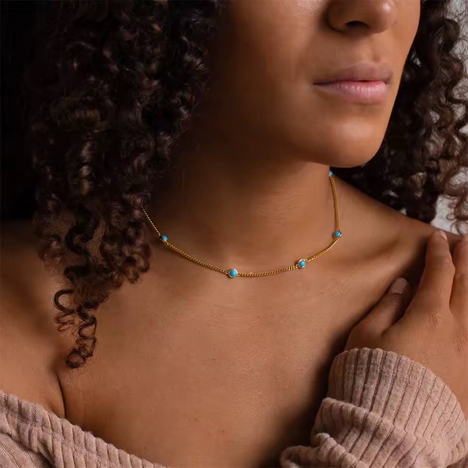 ZARD Turquoise Station Necklace in 18k Gold
