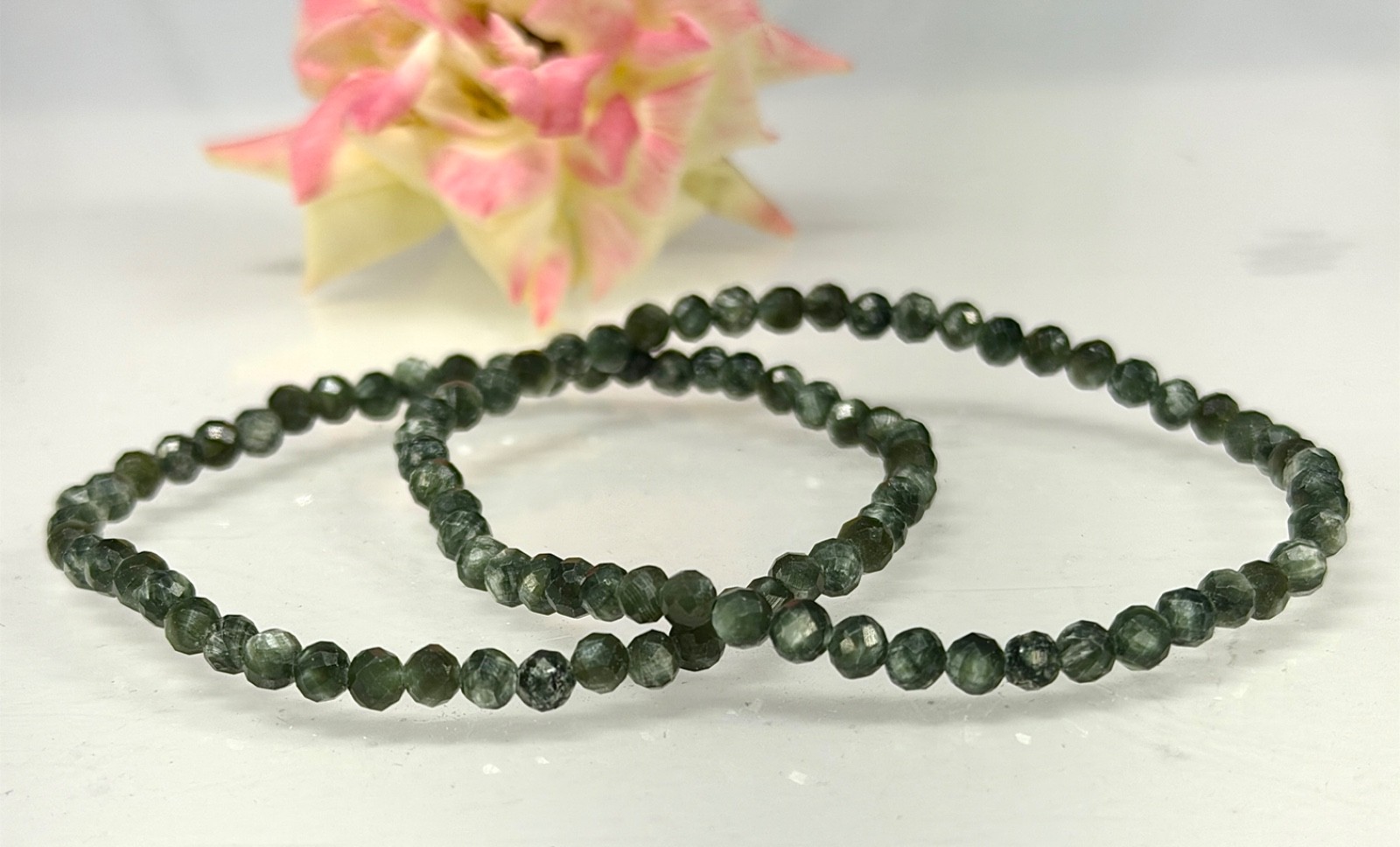 Wholesale 6 Pcs 4mm Seraphinite Faceted Natural Crystal Stretch Bracelet 7.5″