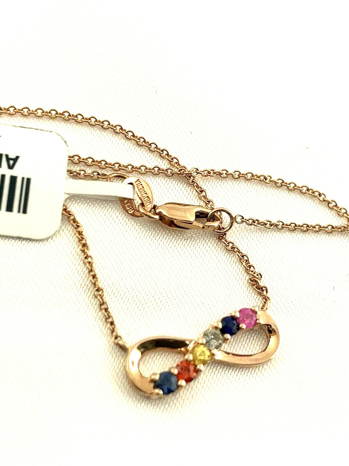 RCI 14k Solid Rose Gold Multi Color Gemstone Infinity Pendant Necklace