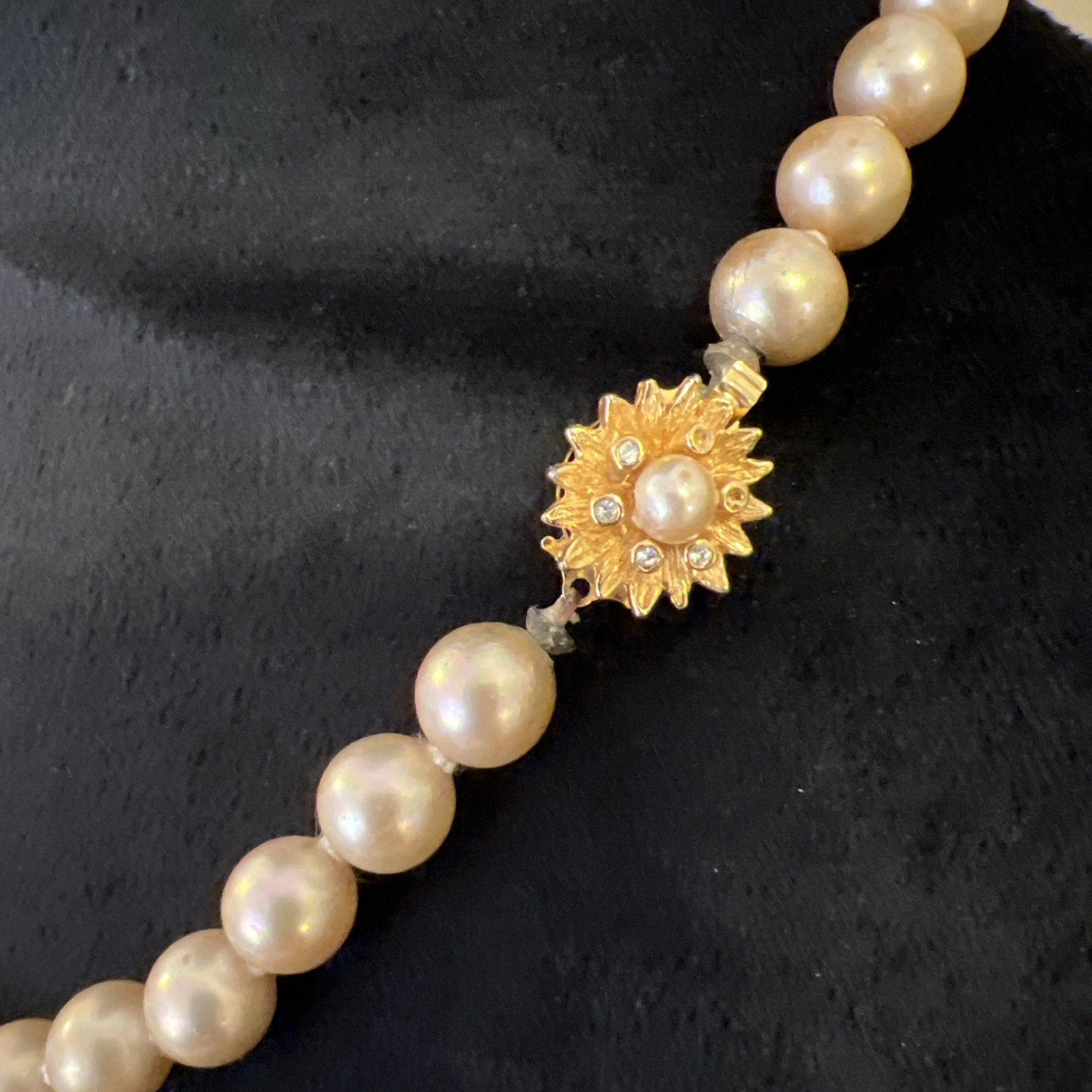 Vintage Champagne Cream Faux Pearl Hand Tied Choker Necklace 19 in Long Heavy