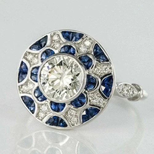 Timeless Art Deco Lab Created Diamond Floral Cluster Engagement 14K Gold FN Ring