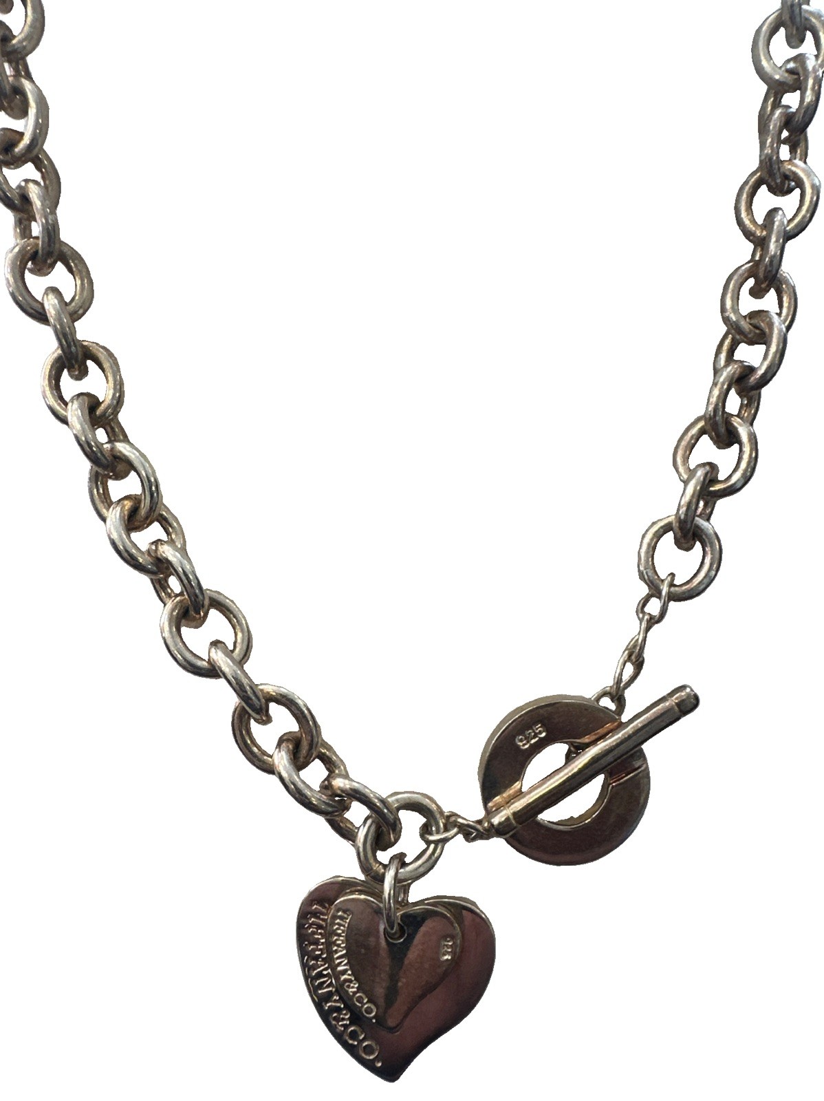 Vintage Tiffany & Co. Sterling Silver 16″ Heart Tag Toggle Necklace 75.6 Grams